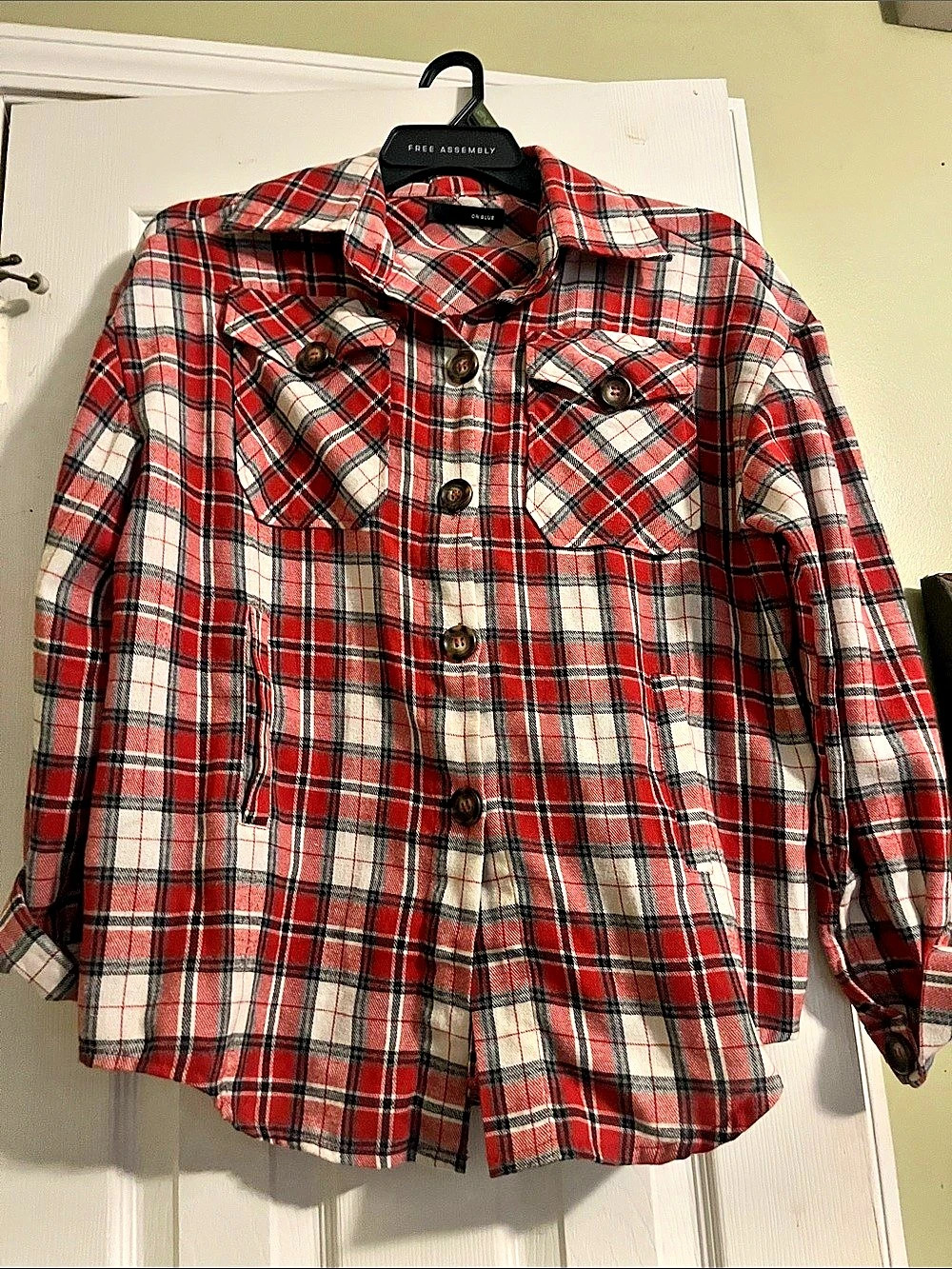 On Blue Plaid Button Down in Red & White XL Like New